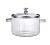 yasoe Cacerola de Vidrio Olla Transparente para Cocinar Olla para Sopa Calentador Cacerola de Vidrio con Dos Asas y Tapa Plateada
