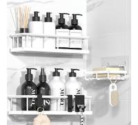 YASONIC Estantería de ducha sin taladrar con jabonera, organizador de baño inoxidable y estable, de secado rápido, estante de ducha, soporte para champú, 3 unidades, color negro