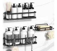 YASONIC Estantería de ducha sin taladrar con jabonera, organizador de baño inoxidable y estable, de secado rápido, estante de ducha, soporte para champú, 3 unidades, color negro