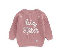 Yassiglia Big Sister Little Sister Trajes Bebé Niña Bordado Suéter Niños Sudadera de Punto Caso Invierno Cálido Suéter de Punto Hermana Ropa a juego, Rosa Big, 12-18 meses