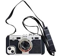 Yatchen Funda de silicona para iPhone 14 Pro, funda de policarbonato negra | Emily in Paris, linda, 3D, cámara vintage, con cordón, correa de hombro ajustable, única, fresca, para niñas, mujeres