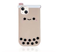Yatchen Kawaii - Funda protectora para iPhone 14 Pro Max, diseño de dibujos animados 3D, diseño de té con leche Boba, de silicona suave, divertida funda de perlas para mujeres y niñas, a prueba de