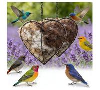 Yately Corazón para Nidos de Pájaros de Fibra Hecho a Mano, Refugio Invernal de Hierro con 1 Nido en Forma de Corazón para Colibríes y 2 Bolsas de Material para Nidos(2 PCS)