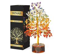 YATHABI Árbol de Siete Chakras, Piedras Preciosas Naturales curativas, Feng Shui, Dinero, bonsái, decoración del hogar, Prosperidad, Limpieza para Riqueza y Suerte, Alambre Dorado, tamaño 10 Pulgadas