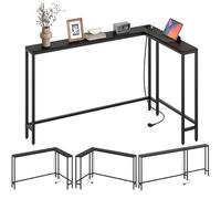 YATINEY Mesa de Entrada, Aparador de 15 cm de Anchura Tras el Sofá, 3 Tipos de Montaje, Consola con 1 Toma y 2 Puertos USB, Mesa de Pasillo Larga para Salón, Pasillo, Negro XCT07CBB