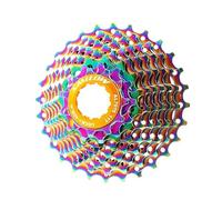 YATINGZHANG Cassettes Y PiñOnes Cassette Colorido for Bicicleta de Carretera, Rueda Libre, 9 velocidades, 11-13-15-17-19-21-23-25-28T, Volante Acero al Cromo-molibdeno, Arco Iris(Gold)