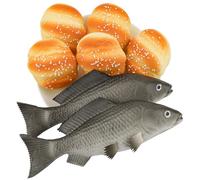 Yatinkim Juego de 7 piezas de panes y peces falsos de Jesús, panes milagrosos y decoración de peces, 5 panes sintéticos realistas, 2 modelos de espuma de carpa artificial para exhibir decoración de
