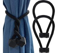 Yatinkim Paquete de 2 alzapaños magnéticos negros para cortinas cortinas de ventana, retenciones, cuerda giratoria, accesorios decorativos de estilo moderno, hogar, dormitorio, comedor