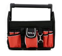 Yato - Bolsa para herramientas con 17 compartimentos (33,5 x 21 x 28 cm, mango de aluminio abierto, tamaño grande), color rojo y negro