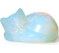 YATOJUZI Estatua de 5 cm para decoración de gatos, piedras de luna de ópalita, cristales de opalita, gatos durmientes, piedras preciosas talladas a mano, lindas figuras de animales, decoración para el