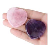 YATOJUZI Juego de 2 piedras de preocupación para el pulgar para curar la ansiedad, amatista, cuarzo rosa, corazón, piedras preciosas de bolsillo, piedras de cristal natural talladas a mano, piedra de