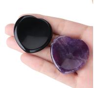 YATOJUZI Juego de cristales curativos para el pulgar para la ansiedad, piedras preciosas de corazón de obsidiana negra, piedras de bolsillo, 2 piezas, piedras de cristal natural talladas a mano