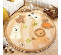 YATOLA Alfombras Redonda Alfombra Habitación Lavable Antideslizante Muy Suave para Salón Dormitorio Esponjosa de Cama Infantil Lavable Bebe Niña Niño Juego Animale Conejo Oso León (Marrón, 80x80cm)