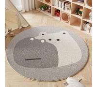 YATOLA Alfombras Redonda Habitación Lavable Antideslizante Rug Gris Marrón Muy Suave para Salón Dormitorio Esponjosa de Cama Infantil Lavable Bebe Niña Niño De Juego Hippótamo León (Gris, 80x80cm)