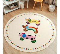 YATOLA Redonda Alfombra Suave Pelo de Habitacion Dormitorio Comedor Salón Interior Antideslizante Rug Niños Lavable Infantile Grande para Salon Pasillo Animale Oso Perro Arcoíris (Beige, 60x60cm)