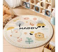 YATOLA Redonda Alfombras Salón Alfombra Habitación Lavables para Dormitorio Antideslizante de Cama Infantil Peluche Fácil Cuidar Alfombra de Juegos Lavable Motivo Elefante León (Beige 3, 100x100cm)