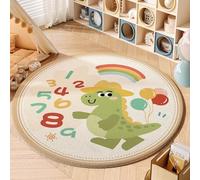 YATOLA Redonda Alfombras Salón Alfombra Habitación Lavables para Dormitorio Antideslizante de Cama Infantil Peluche Fácil Cuidar Alfombra de Juegos Lavable Motivo Elefante León (Beige 2, 80x80cm)