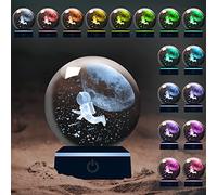 YATOSEEN Astronauta 3D y Bola de Cristal Lunar con Luz Nocturna Multicolor, Cristal K9 Modelo Mini Astronauta Volando en la Luna, Regalo para Niños Amigos Pareja Festival de Cumpleaños