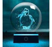 YATOSEEN Bola de Cristal de Delfines en 3D con Luz Nocturna Multicolor, Cristal K9 Mini Modelo de Delfines de Animales Marinos, Regalo para Niños Amigos Pareja Festival de Cumpleaños