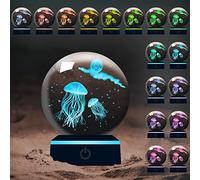 YATOSEEN Bola de Cristal de Medusas en 3D con Luz Nocturna Multicolor, Cristal K9 Mini Modelo de Medusas de Animales Marinos, Regalo para Niños Amigos Pareja Festival de Cumpleaños