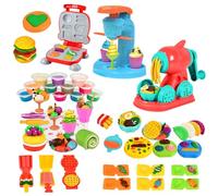 YATOSEEN Juego de masa de color 3 en 1, máquina para hacer hamburguesas de fideos de helado, creaciones de cocina, juguetes de alimentos, kit de herramientas de masa con masa de 12 colores para niños