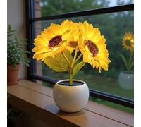 YATOSEEN Lámpara de Girasol, Lámpara de Flores, Adornos de Flores, Luz Nocturna de Girasol de Simulación Led con Jarrón de Cerámica, Para Decoración de Escritorio de La Sala de Estar del Hogar