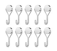 Yatrosynth 10PCS Ganchos Magnéticos, 16mm Imanes con Gancho Super Fuerte, para Cocina, Dormitorios, Taquillas, Oficina, Frigoríficos, Techo - Plata