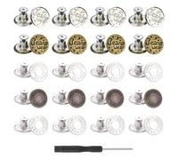 Yatrosynth 20 Pcs Botones para Jeans, 17mm Botones Desmontables Vaqueros con Destornillador, no Necesitan ser Cosidos a Mano Instant Buttons, para Reparar Pantalones, Chaquetas (Plata, Cobre)