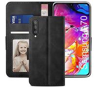 YATWIN Funda Samsung Galaxy A70, Cuero Premium Flip Folio Carcasa para Samsung A70, Bloqueo RFID, Soporte Plegable, Ranura para Tarjeta, Cierre Magnético, Compatible para Galaxy A70 - Negro