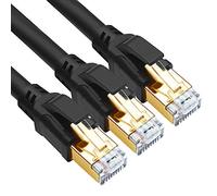 Yauhody Cable Ethernet 5 Metros Cat 8 (3 Piezas) 40Gbps 2000MHz F/FTP Alta Velocidad Cable de Red, Gigabit RJ45 Cable Lan para POE, PS5, X box, Router, TV, Switch, Más rápido que Cat7 Cat6 (Negro)