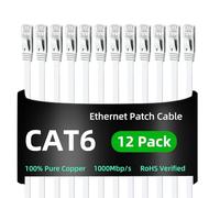 Yauhody Cable Ethernet Cat 6 de 1m 12piezas, Cable de Red Gigabit de Alta Velocidad, Cable de Conexión LAN para TV, Juegos y Router (Blanco)