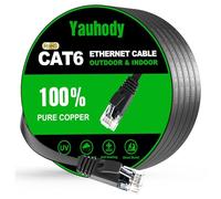 Yauhody Cat 6 Cable Ethernet 20m Cable de Red Plano, RJ45 Cable LAN Gigabit Internet Cable Red para Módem, Router, PC, TV, Switch, PS4/5 (Negro)