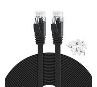 Yauhody Cat 6 Cable Ethernet 22 Metros Cable de Red Plano, RJ45 Cable LAN Blindado Gigabit Internet Cable Red para Módem, Router, PC, TV, Switch, PS4/5 (con clips de cable, Negro)