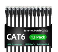 Yauhody Cat 6 Cable Ethernet 4.5m 12piezas 1000 Mbit/s Alta Velocidad Internet Cable de Red RJ45 Patch para PS5, Router, Módem, Smart TV, PC, Switch, más rápido que Cat 5 (Negro)