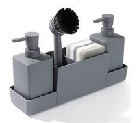 YAUKPH Dispensador de jabón de Cocina con Soporte de Esponja, para Fregadero, jabón de Manos y dispensador de jabón para Platos con Cepillo, Color Gris Mate