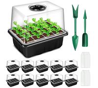 YAUNGEL Bandejas Semilleros, 10Pcs 120 Celulas Mini Invernadero Germinador de Semillas, Bandeja de Cultivo con Tapa Ventilación y Ventana Ajustable para Plantas Desemillero, Negro