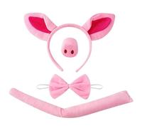 YAUOIPI Juego de disfraz de cerdo de 5 piezas, diadema de orejas de cerdo rosas, cola, nariz y pajarita, falda tutú para niños, accesorios de disfraz de animal de felpa, para cosplay temático