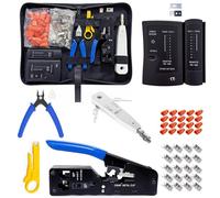 Yavinane Juego de herramientas de red, Pass Through RJ45 crimpadora para Cat5/Cat6/Cat7 con 20 conectores RJ45, comprobador de red, herramienta de colocación LSA, pelacables y kit de reparación para