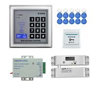 YAVIS Juego Completo RFID Puerta Acceso Control Sistema Kit + Bloqueo de Perno eléctrico + 110-240 V AC 12 V DC 3 A 36 W Fuente de alimentación + Botones de Salida + 10pcs TK4100 ID Keyfobs