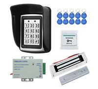 YAVIS Kit Sistema de Control de Acceso RFID programable Teclado de Controlador de Metal, Carcasa Impermeable, Cerradura electromagnética de 180kg, Fuente de alimentación, botón de Salida, Llavero 10