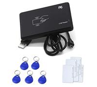 YAVIS RFID Lector de Tarjetas sin Contacto, USB Interfaz con 5pcs RFID Cards, 5pcs Llaveros RFID EM4100 125KHz EM Inteligentes Proximidad ID Card Reader para Control de Acceso