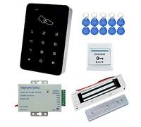 YAVIS Sistema de Control de Acceso a la Puerta Kit con Contraseña Teclado, 180kg 350lbs Cerradura Magnética Eléctrica, DC 12V Fuente de Alimentación, fuente de alimentación, 10 llaveros de RFID 125KHz