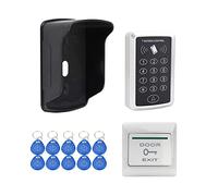 YAVIS Sistema de Control de Acceso RFID Teclado Lector de Tarjetas Independiente + Cubierta de Lluvia + botón de Salida del Sistema de Control de Acceso, 1000 usuarios + 10 llaveros de 125 kHz