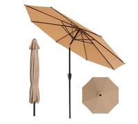 YAVYAV Sombrilla de Jardín/Paraguas de Patio 270 cm con Manivela, Inclinable, Impermeable y Protección UV UPF 50+, 8 Varillas, para Terraza, Piscina, Balcón, Playa, Camping(Khaki)