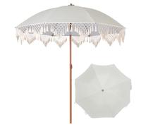 YAVYAV Sombrilla de Playa Boho con Flecos 1.80m | Protección UV UPF 50+ Impermeable | Parasol de Jardín Inclinable Portátil | Sombrilla para Terraza Patio Piscina Camping