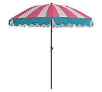 YAVYAV Sombrilla de Playa Vintage con Flecos, Parasol de Jardín Boho Chic Rayas Rosas y Blancas, Anti UV Inclinable y Portátil, Sombrilla para Terraza Alberca Piscina Exterior