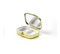 Yawdil Caja de medicina portátil de metal con espejo, caja de cápsulas de píldoras de viaje, caja de cápsulas de dos rejillas para viajes en casa
