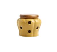 Yawdil Tarro de cerámica blanca para almacenamiento de ajo y jengibre, con tapa, diseño de celosía de flores, amarillo, rectangular