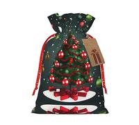 YaWea Bolsa de lino de arpillera con estampado de árbol de Navidad y bolas, regalos de fiesta de Navidad, bolsa de regalo para regalos, talla S