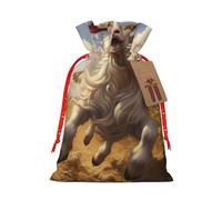 YaWea Bolsa de lino de arpillera con estampado de cabra Frolic, regalos de fiesta de Navidad, bolsa de regalo para regalos, talla S
